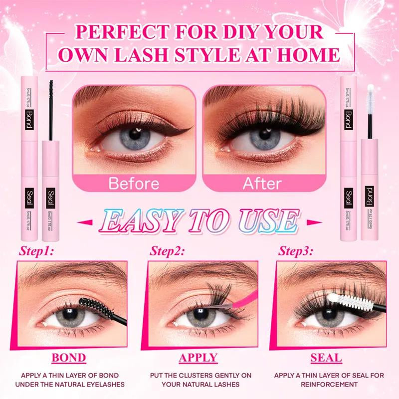 Large Capacity Mixed Styles Cluster Eyelash Set, D Curl Design, DIY Personal False Lashes Kit with Glue and Adhesive, Daily Use Party Use