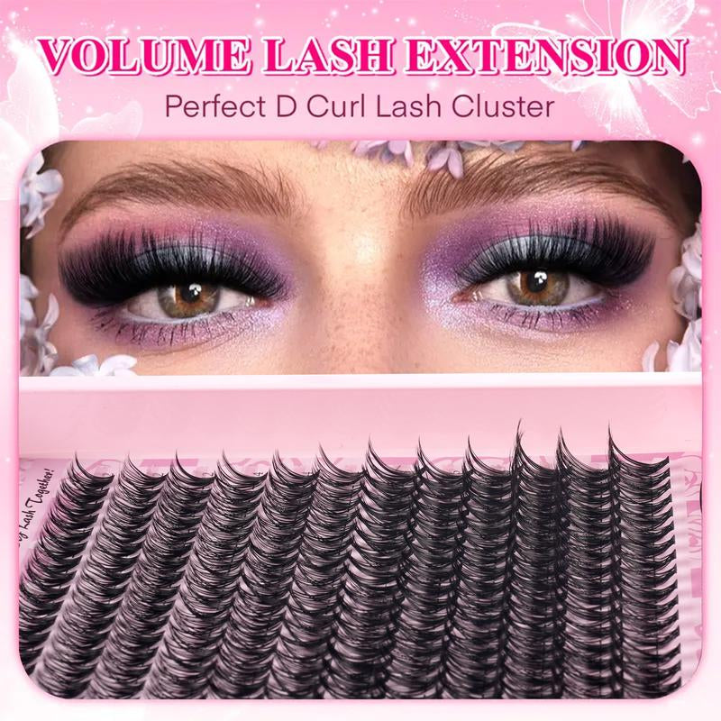 Large Capacity Mixed Styles Cluster Eyelash Set, D Curl Design, DIY Personal False Lashes Kit with Glue and Adhesive, Daily Use Party Use