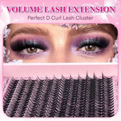 Large Capacity Mixed Styles Cluster Eyelash Set, D Curl Design, DIY Personal False Lashes Kit with Glue and Adhesive, Daily Use Party Use