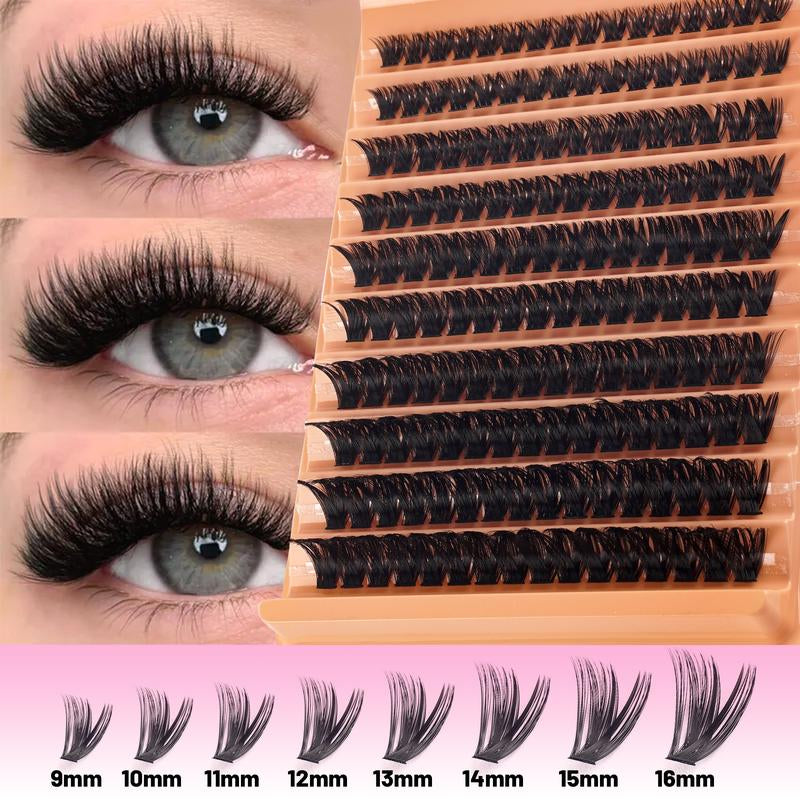 Large Capacity Mixed Styles Cluster Eyelash Set, D Curl Design, DIY Personal False Lashes Kit with Glue and Adhesive, Daily Use Party Use